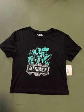 Beetlejuice Tee - Black with Teal Print Girls L